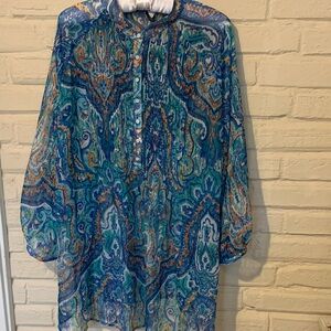 Ralph Lauren Blue and Aqua Paisley Sheer Tunic